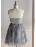 Gray Glittering Tulle Knee Length Prom Dress